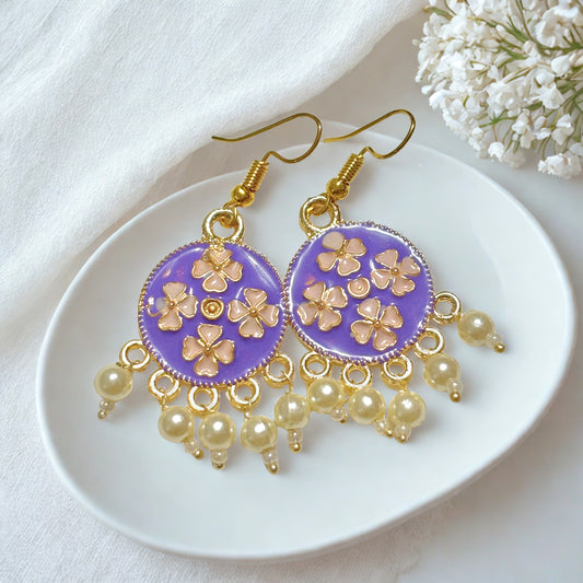 Lavender Blossom Minakari Earrings with Pearl Danglers 🌸💜
